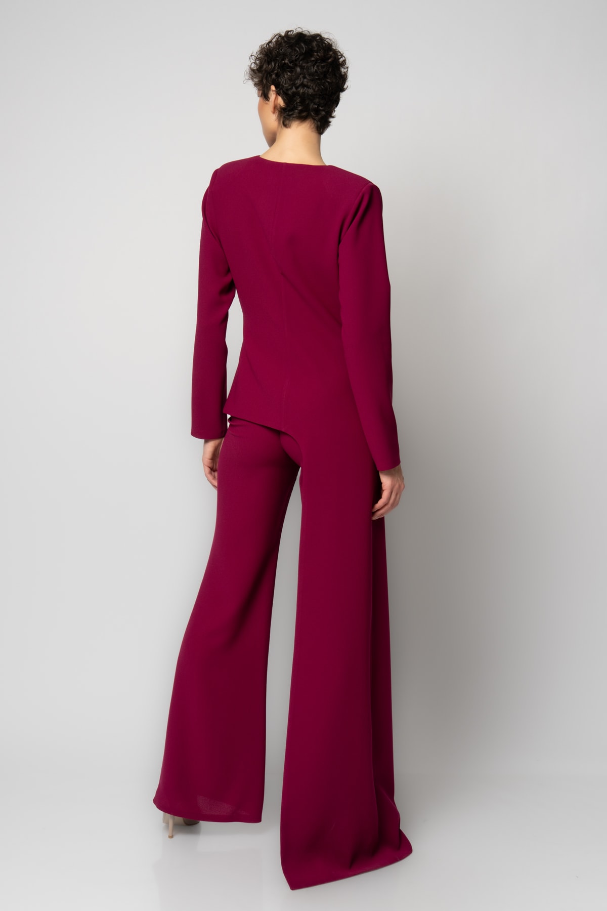 Tek taraftan uzun ceketli pantolon krep abiye takım