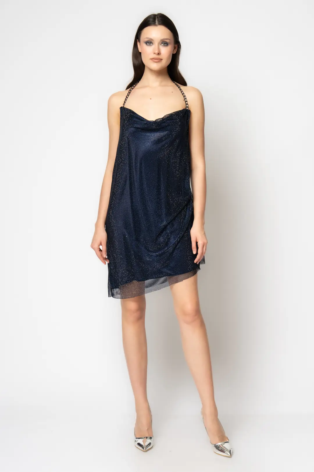 RENGIN branded Evening Dress with Crystal Embellishments on Mesh and ...