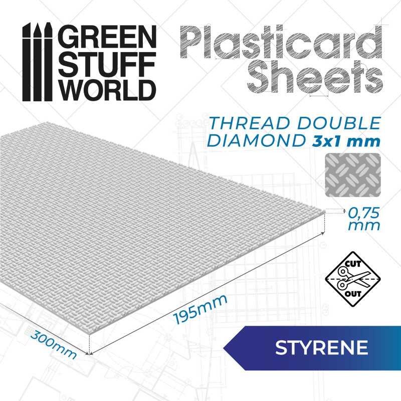 GREEN STUFF WORLD 1101 Plasticard Thread DOUBLE DIAMOND Textured Sheet - Çift İzli Elmas Yüzey Plastik Levha