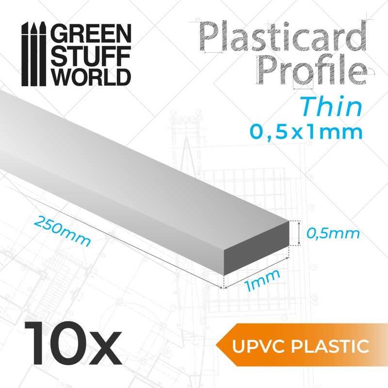 GREEN STUFF WORLD 10833 uPVC Plasticard Thin 0.50mmx1mm - İnce 0,50x1 mm Plastik Profil 10 Adet