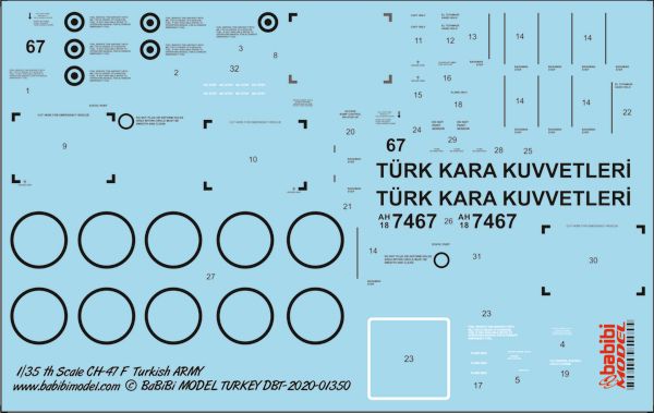 BABİBİ MODEL DBT - 01354 1/48 CH-47F CHINOOK TÜRK KARA KUVVETLERİ DEKAL SETİ