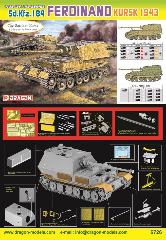 DRAGON 6726 1/35 Sd.Kfz.184 FERDINAND KURSK 1943 İKİNCİ DÜNYA SAVAŞI ALMAN TANK AVCISI MAKETİ