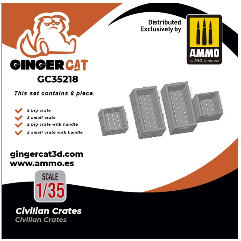 Ginger Cat 35218 1/35 Civilian Crates (8pcs) Reçine Detay Seti