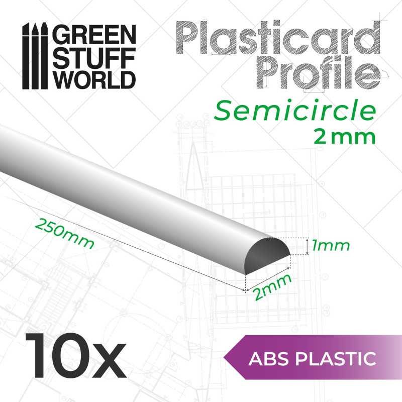 GREEN STUFF WORLD 9236 ABS Plasticard Profile SEMICIRCLE 2 mm - 2 mm Yarım Daire ABS Plastik Profil 10 Adet