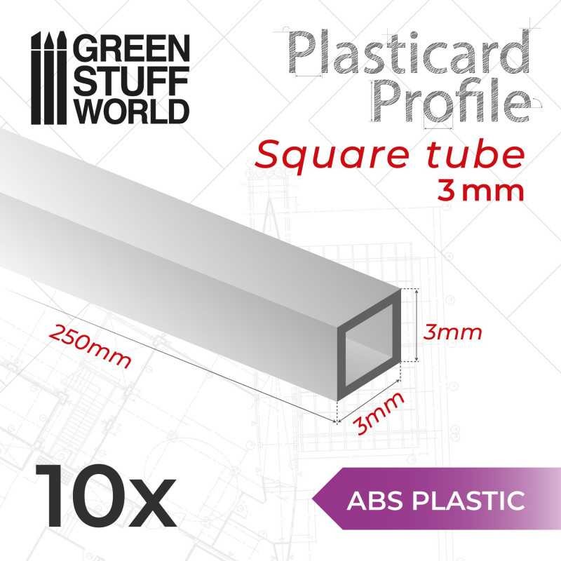 GREEN STUFF WORLD 9117 ABS Plasticard Profile SQUARED TUBE 3 mm - 3 mm Kare Tüp ABS Plastik Profil 10 Adet