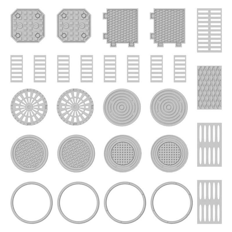 GREEN STUFF WORLD 13637 3D printed set - Manhole Covers RÖGAR KAPAKLARI