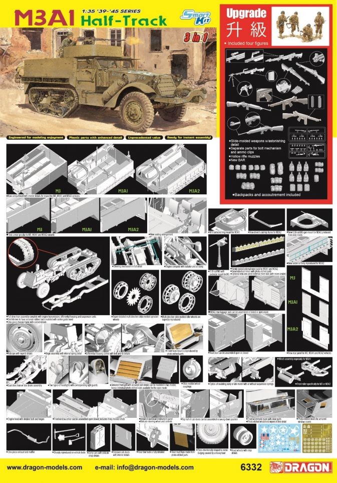 DRAGON 6332 1/35 M3A1 HALF-TRACK (3 IN 1) (SMART KIT) İKİNCİ DÜNYA SAVAŞI AMERİKAN PERSONEL TAŞIYICI MAKETİ