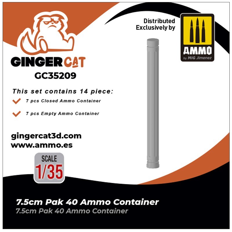 Ginger Cat 35209 1/35 7.5cm Pak40 Ammo Container (14pcs) Reçine Detay Seti