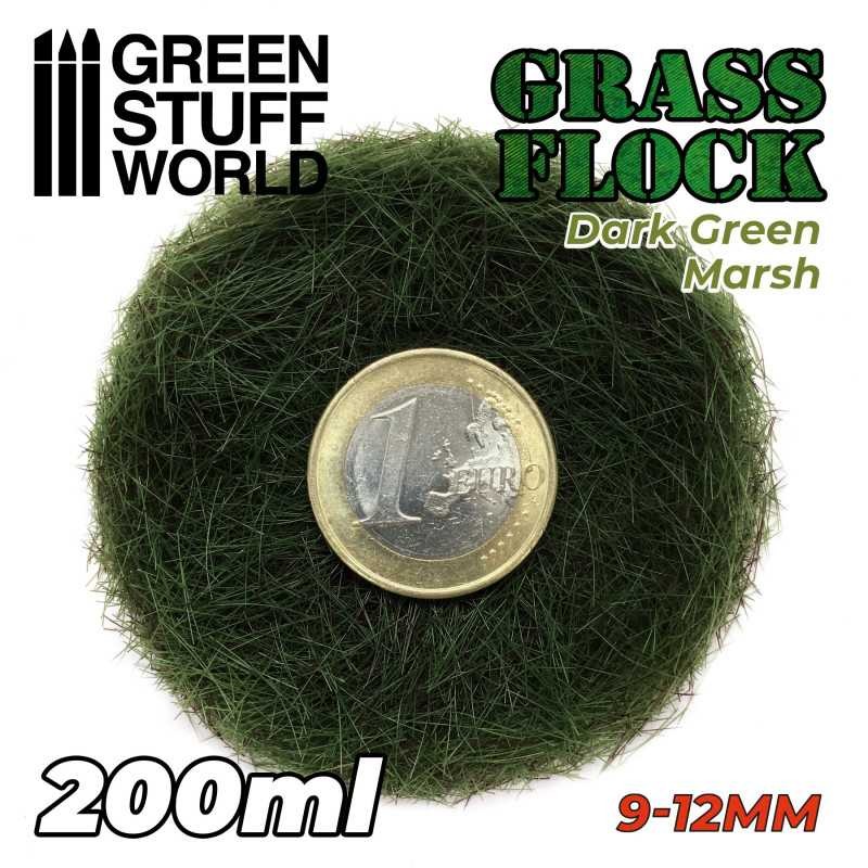GREEN STUFF WORLD 11169 Static Grass Flock 9-12mm - DARK GREEN MARSH - 200 ml
