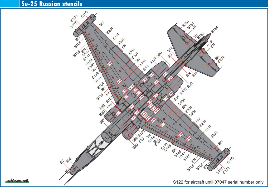 EDUARD D48111 1/48 SU-25 RUS HAVA KUVVETLERİ UYARI İŞARETLEMELERİ