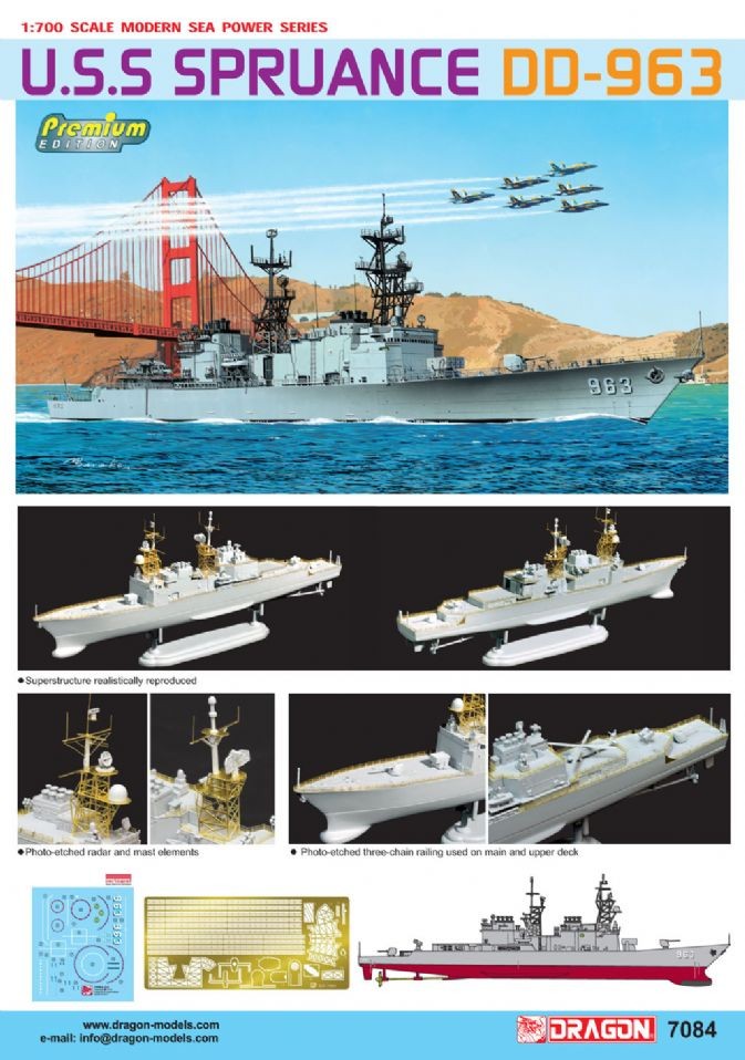 DRAGON 7084 1/700 U.S.S. SPRUANCE DD-963 AMERİKAN SAVAŞ GEMİSİ MAKETİ