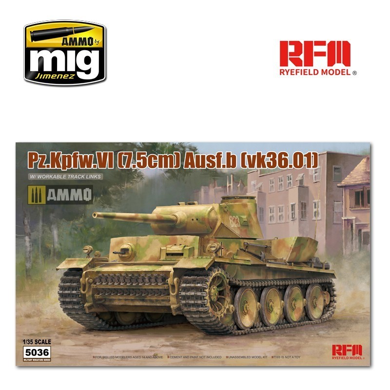 RYE FIELD MODELS 5036 1/35 Pz.Kpfw.VI (7.5cm) Ausf.B (VK36.01) with Workable Track Links Tank Maketi