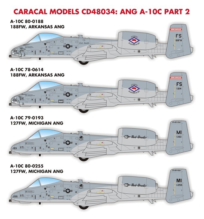CARACAL MODELS 48034 1/48 Air National Guard A-10C Warthog Part 2 SAVAŞ UÇAĞI MAKETİ İÇİN DEKAL SETİ