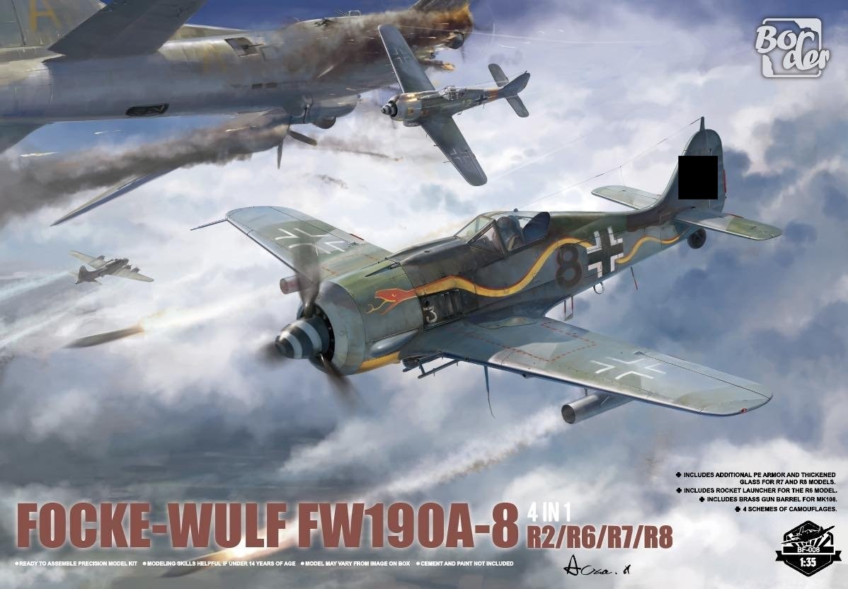 BORDER MODEL 009 1/35 Focke-Wulf Fw-190 A-8 R2/6/7/8 (4 in 1 ) İKİNCİ DÜNYA SAVAŞI ALMAN SAVAŞ UÇAĞI MAKETİ