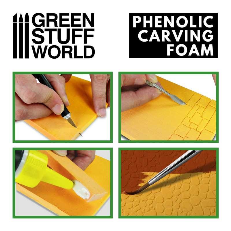 GREEN STUFF WORLD 3241 Phenolic Carving Foam 4mm - A5 size DIORAMA KÖPÜĞÜ 2 ADET