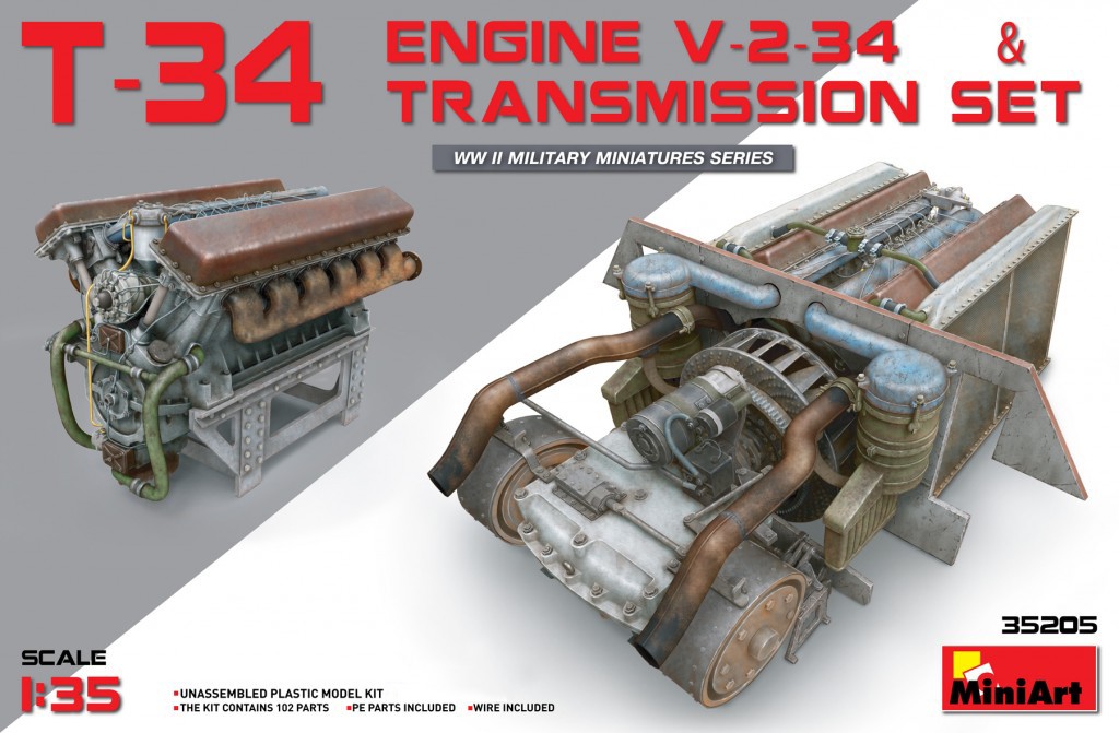 MINIART 35205 1/35 T-34 ENGINE V-2-34 & TRANSMISSION SET TANK MOTORU VE ŞANZIMAN SETİ MAKETİ