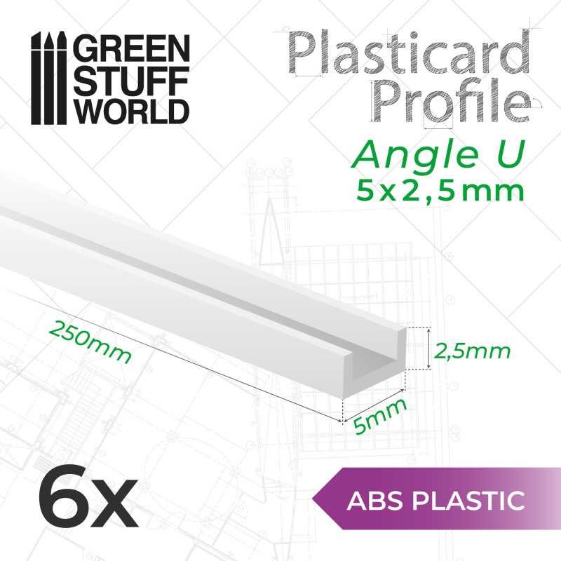 GREEN STUFF WORLD 12279 ABS Plasticard U-profile 5x2.5mm - 5x2,5mm ABS Plastik U Profil 6 Adet