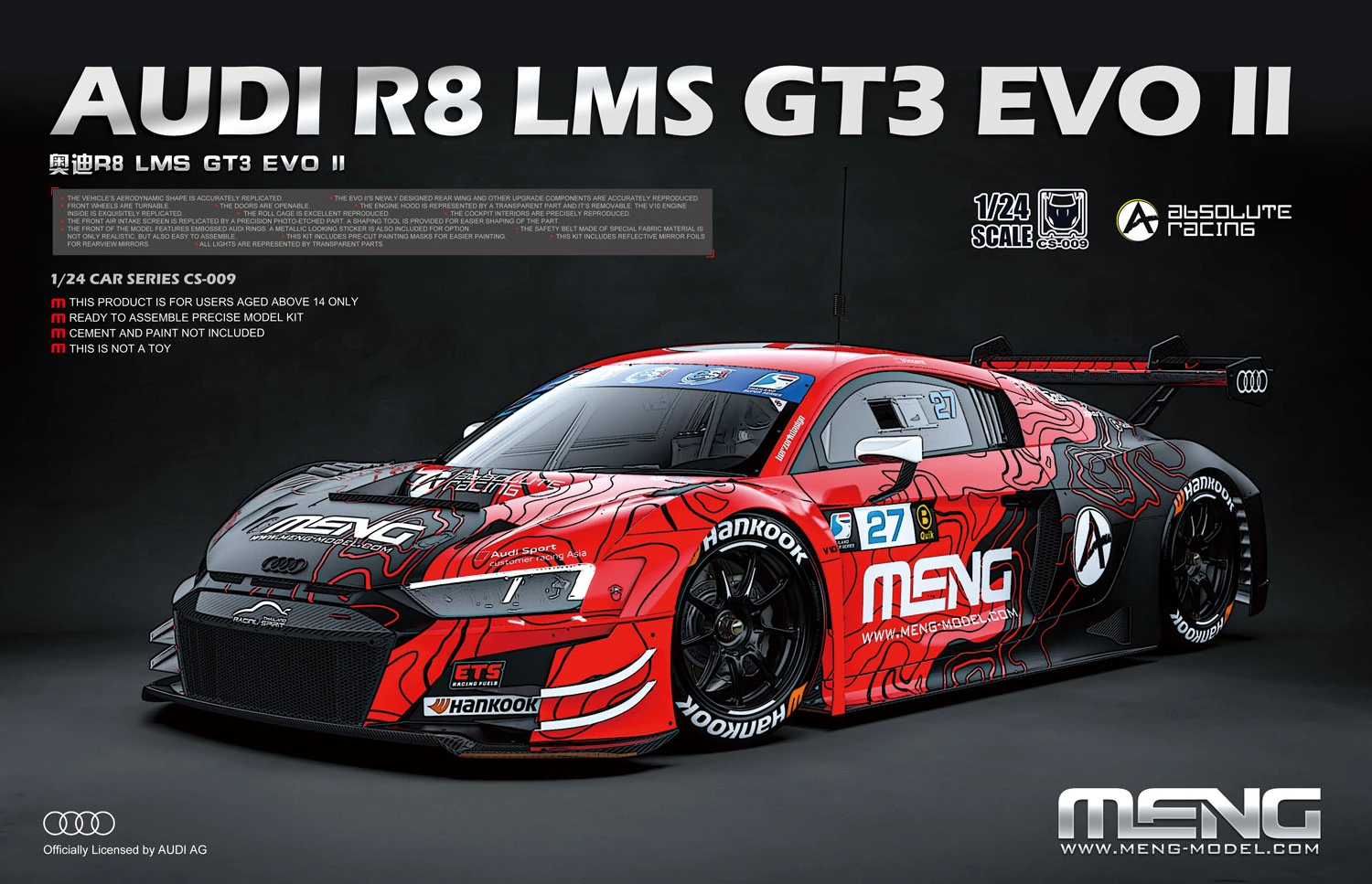 MENG CS-009 1/24 AUDI R8 LMS GT3 EVO II ARABA MAKETİ