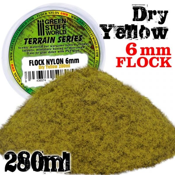 GREEN STUFF WORLD 10308 Static Grass Flock - Dry Yellow 6 mm - 280 ml