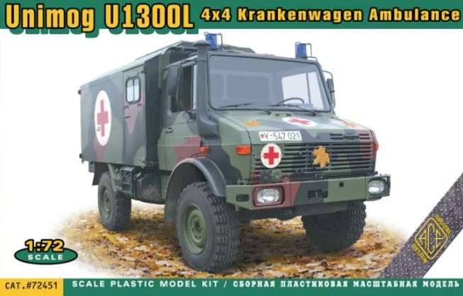 ACE MODEL 72451 1/72 UNIMOG U1300L 4X4 KRANKENWAGEN AMBULANCE ASKERİ AMBULANS MAKETİ