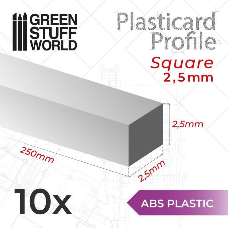 GREEN STUFF WORLD 9244 ABS Plasticard Profile SQUARED ROD 2.5mm - 2,5 mm Kare ABS Plastik Profil 10 Adet