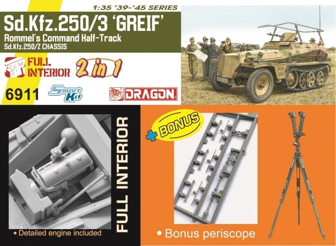 DRAGON 6911 1/35 Sd.Kfz.250/3 "GREIF" ROMMEL'S COMMAND HALF-TRACK İKİNCİ DÜNYA SAVAŞI ALMAN PERSONEL TAŞIYICI MAKETİ