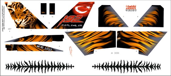 BABİBİ MODEL DBT-01262 1/48 TÜRK HAVA KUVVETLERİ F-16 D 192 KAPLAN FİLO 2010 ÖZEL TASARIM KUYRUK DEKAL SETİ