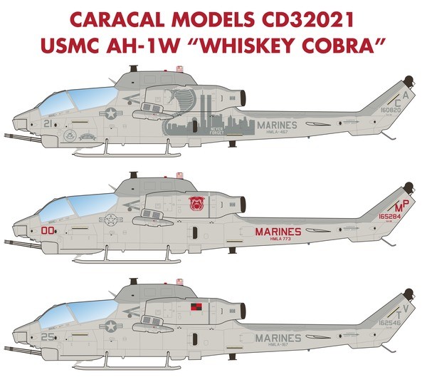 CARACAL MODELS 32021  1/32 USMC AH-1W Whiskey Cobra ASKERİ HELİKOPTER MAKETİ İÇİN DEKAL SETİ