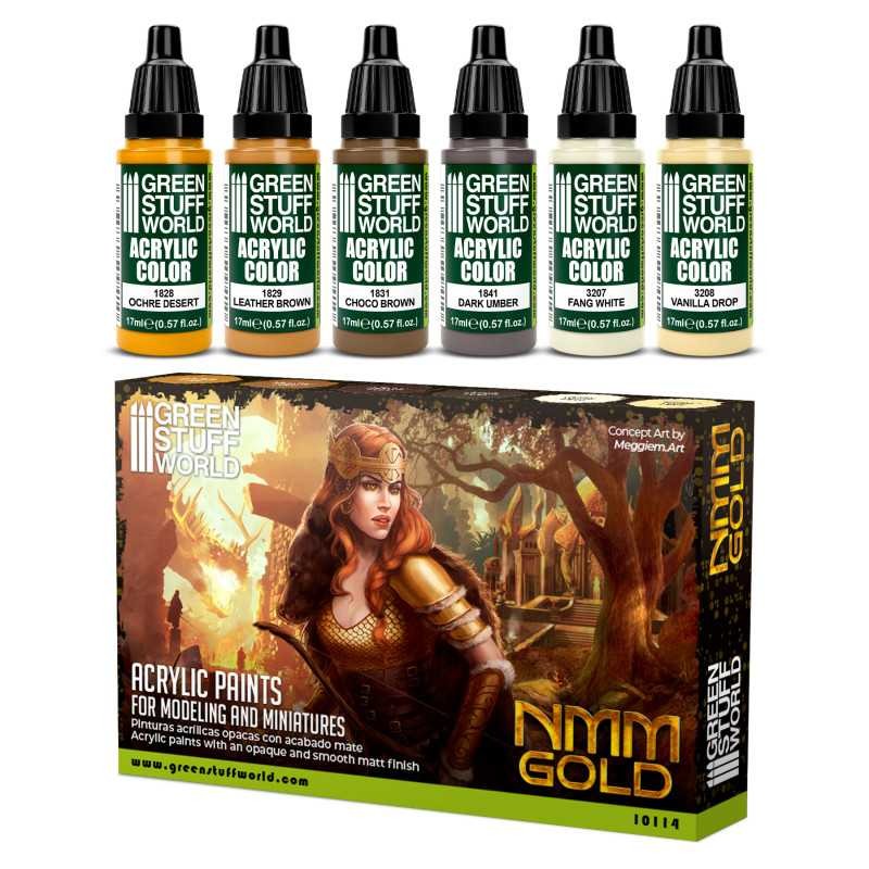 GREEN STUFF WORLD 10114 Paint Set - NMM Gold METALİK OLMAYAN RENKLERLE ALTIN BOYAMA SETİ