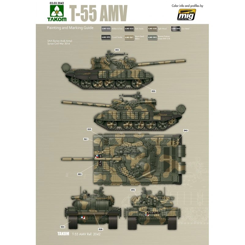 TAKOM 2042 1/35 Russian Medium Tank T-55 AMV TANK MAKETİ