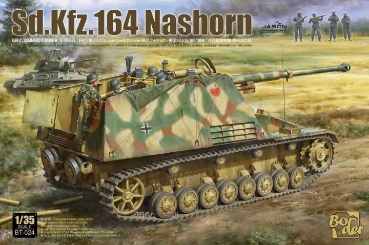 BORDER MODEL 024 1/35 Sd.Kfz.164 Nashorn Early/Command Version w/4 Figures İKİNCİ DÜNYA SAVAŞI ALMAN TANK AVCISI MAKETİ