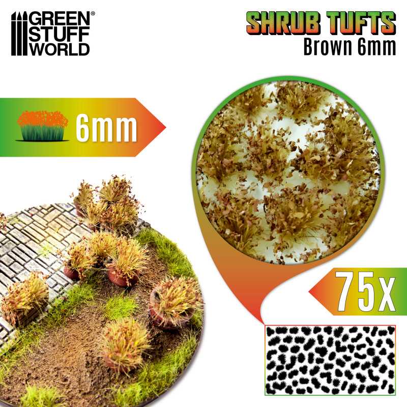 GREEN STUFF WORLD 13014 Shrubs TUFTS - 6mm self-adhesive - BROWN