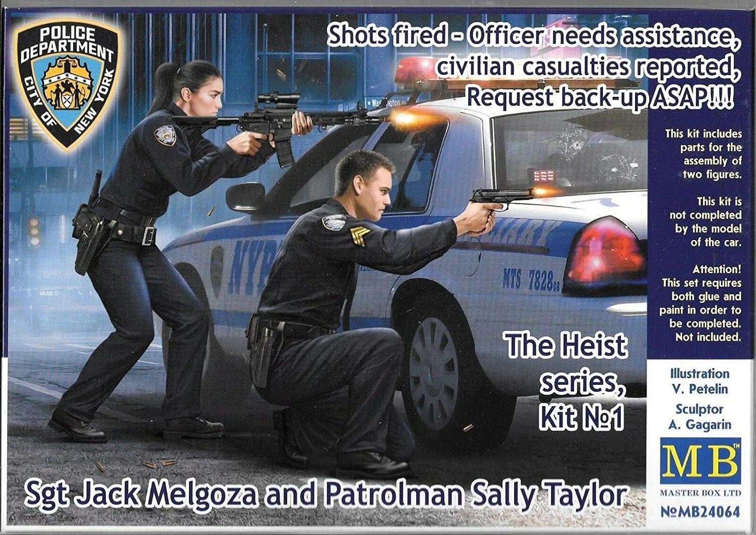 MASTER BOX 1/24 24064 “The Heist series, Kit №1. Shots fired – Officer needs assistance, civilian casualties reported, Request back-up ASAP!!! Sgt Jack Melgoza and Patrolman Sally Taylor”