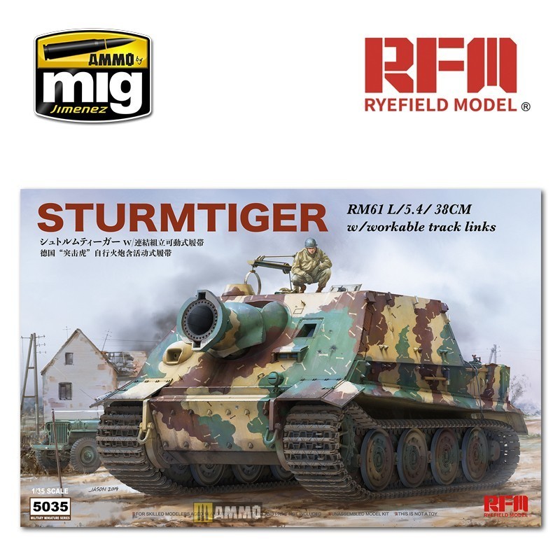 RYE FIELD MODELS 5035 1/35 Sturmtiger RM61 L/5.4/38cm with Workable Track Links Tank Maketi
