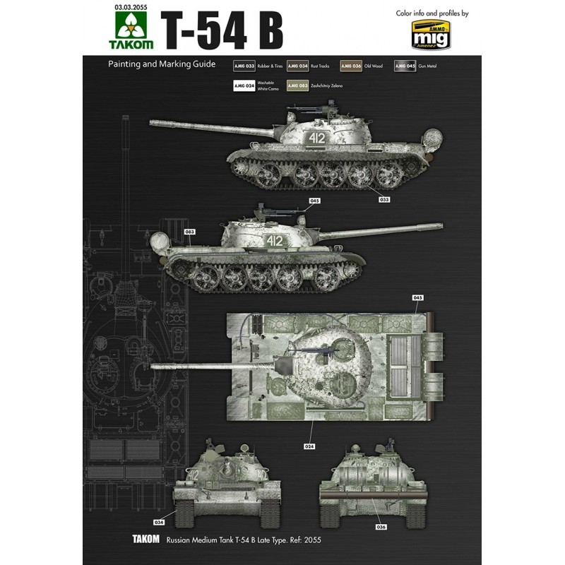 TAKOM 2055 1/35 T-54 B Russian Medium Tank Late Type MODERN TANK MAKETİ