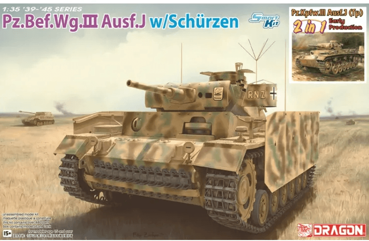 DRAGON 6628 1/35 Pz.Bef.Wg.III Ausf.J w/SCHÜRZEN (2 IN 1) İKİNCİ DÜNYA SAVAŞI ALMAN TANKI MAKETİ