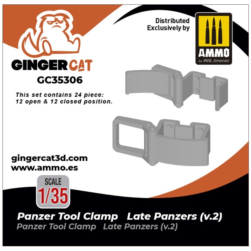 Ginger Cat 35306 1/35 Panzer Tool Clamp - Late Panzers Version 2 (24pcs) Reçine Detay Seti