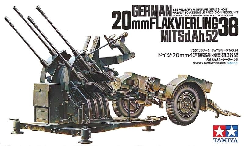 TAMIYA 35091 1/35 German 20mm Flakvierling 38 mit Sd.Ah.52 İKİNCİ DÜNYA SAVAŞI ALMAN UÇAKSAVAR MAKETİ