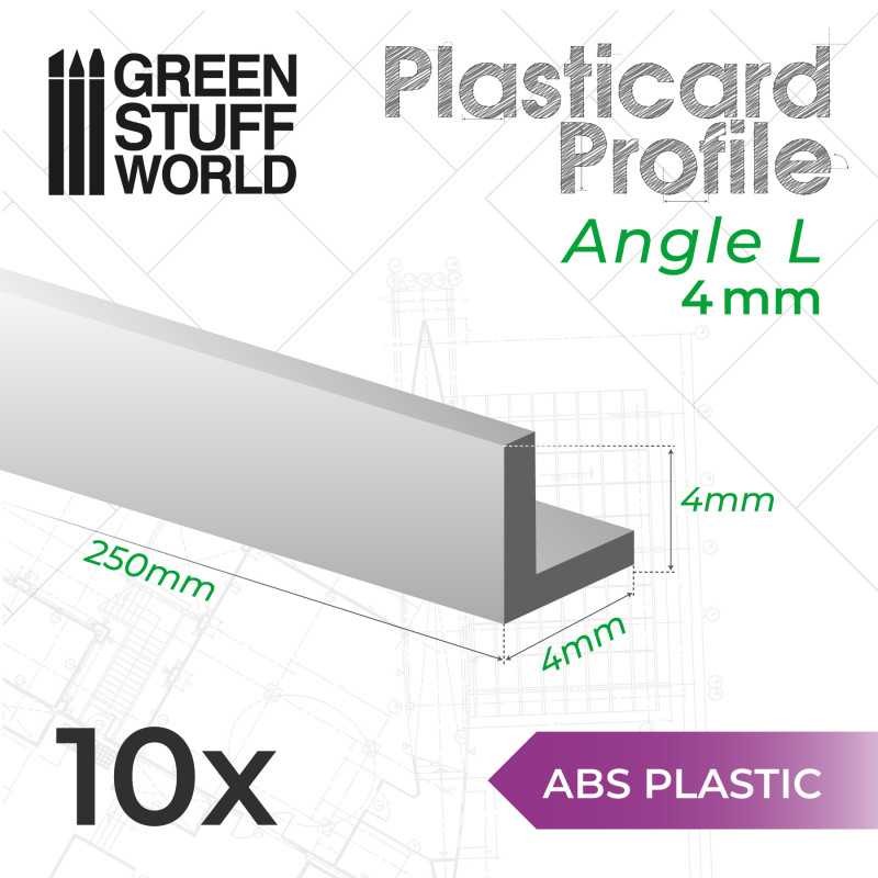 GREEN STUFF WORLD 9125 ABS Plasticard Profile ANGLE-L 4 mm - 4 mm L Tip ABS Plastik Profil 10 Adet