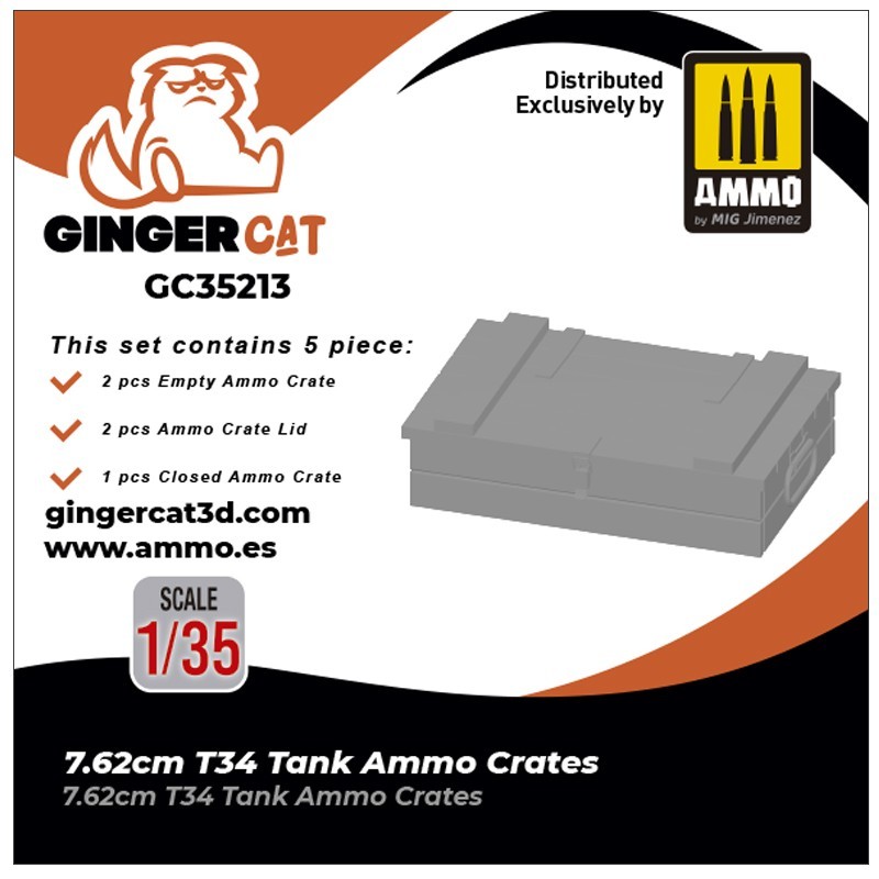 Ginger Cat 35213 1/35 7.62cm T34 Tank Ammo Crates Reçine Detay Seti