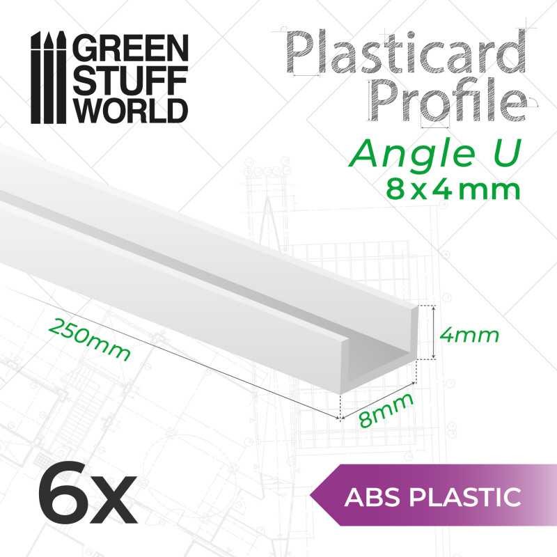 GREEN STUFF WORLD 12281 ABS Plasticard U-profile 8x4mm - 8x4mm ABS Plastik U Profil 6 Adet