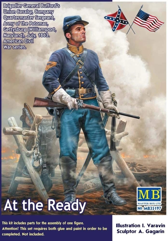 MASTERBOX 35197 "At the Ready. Brigadier General Bufford’s Union Cavalry, Company Quartermaster Sergeant, Army of the Potomac, Gettysburg (Williamsport, Maryland), July, 1863. American Civil War series"  FİGÜR MAKETİ