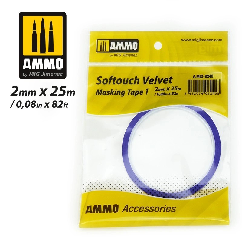 AMMO MIG 8240 SOFTOUCH VELVET MASKING TAPE 1 (2mm X 25M) YUMUŞAK KADİFE DOKULU MASKELEME BANTI