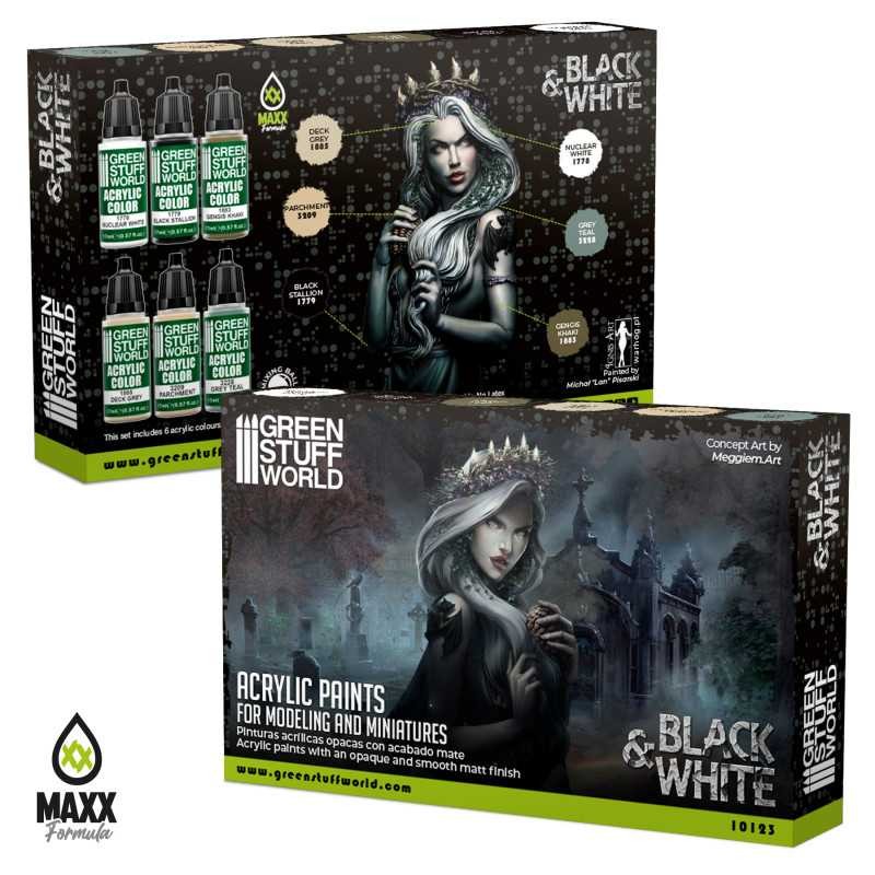 GREEN STUFF WORLD 10123 Paint Set - Black and White - Siyah & Beyaz BOYAMA SETİ