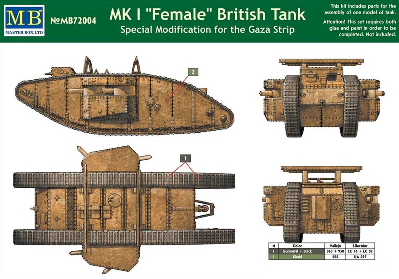 MASTER BOX 72004 1/72 MK.I FEMALE BRITISH TANK GAZA STRIP