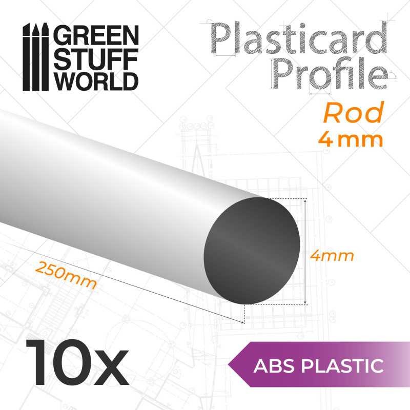 GREEN STUFF WORLD 9184 ABS Plasticard Profile ROD 4mm - 4 mm Çubuk ABS Plastik Profil 10 Adet