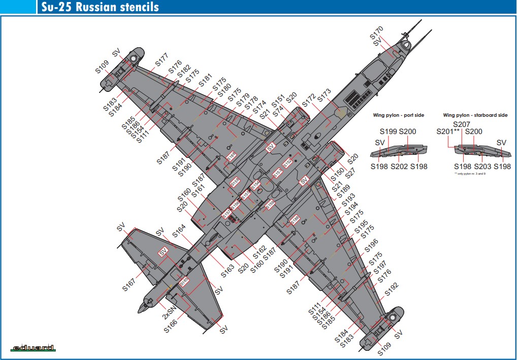 EDUARD D48111 1/48 SU-25 RUS HAVA KUVVETLERİ UYARI İŞARETLEMELERİ