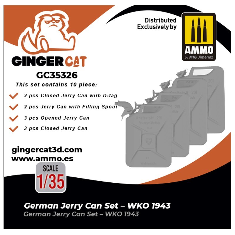 Ginger Cat 35326 1/35 German Jerry Can Set - WKO 1943 (10pcs) Reçine Detay Seti