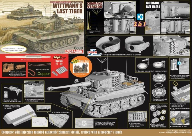 DRAGON 6800 1/35 "WITTMANN'S LAST TIGER" Pz.Kpfw.VI Sd.Kfz.181 LATE PRODUCTION (2 IN 1) (SMART KIT) İKİNCİ DÜNYA SAVAŞI ALMAN TANKI MAKETİ