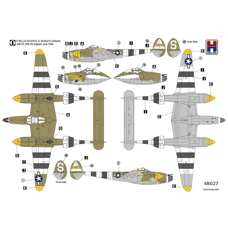 HOBBY 2000 48027 1/48 P-38J Lightning ETO 1944 Savaş Uçağı Maketi